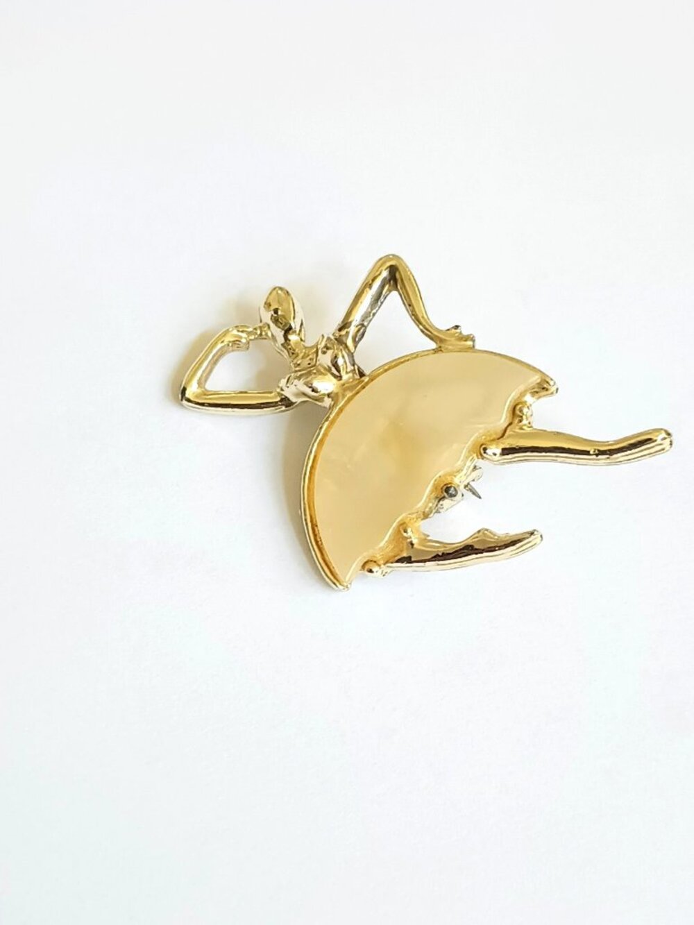 Ballerina Dancer MOP Brooch Vintage Silver Tone Pin Jewelry
